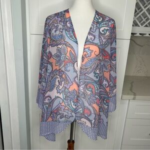 SOFT SURROUNDINGS $110 Paisley Semi Sheer Muse Topper Kimono Top Size Large